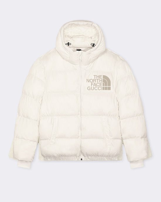 Premium Unisex Embroidered Oversized Puffer Jacket in Off White