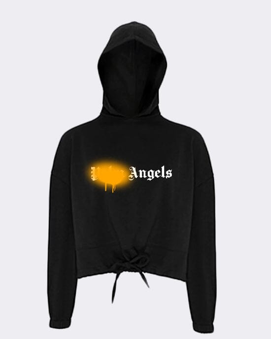 Angels Spray Paint Cropped Oversized Hoodie Hoodie Out The Purse UK 