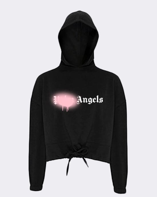 Angels Spray Paint Cropped Oversized Hoodie Hoodie Out The Purse UK 