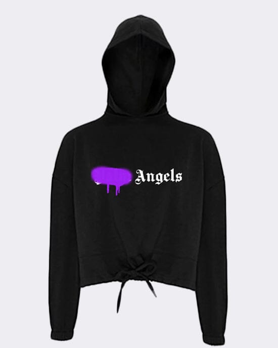 Angels Spray Paint Cropped Oversized Hoodie Hoodie Out The Purse UK 