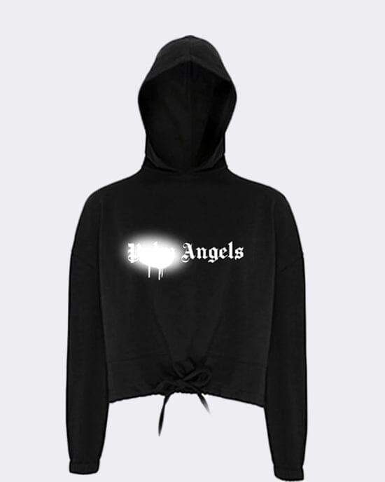 Angels Spray Paint Cropped Oversized Hoodie Hoodie Out The Purse UK 