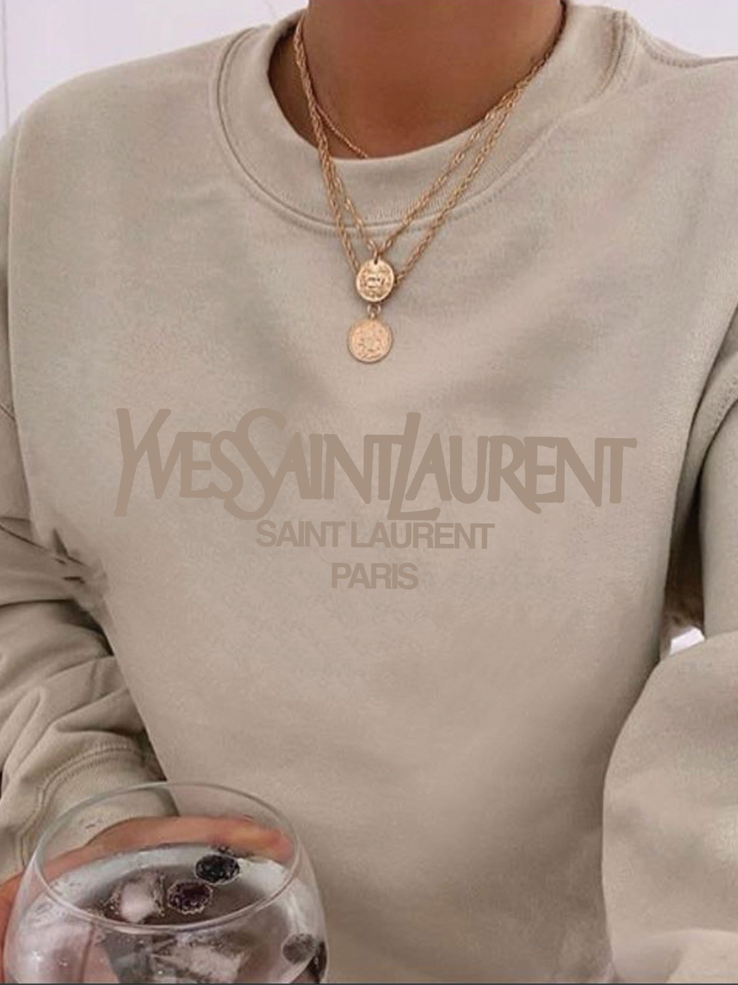 Yves Embroidered Women's Sweatshirt Clothing Out The Purse UK sand XS 